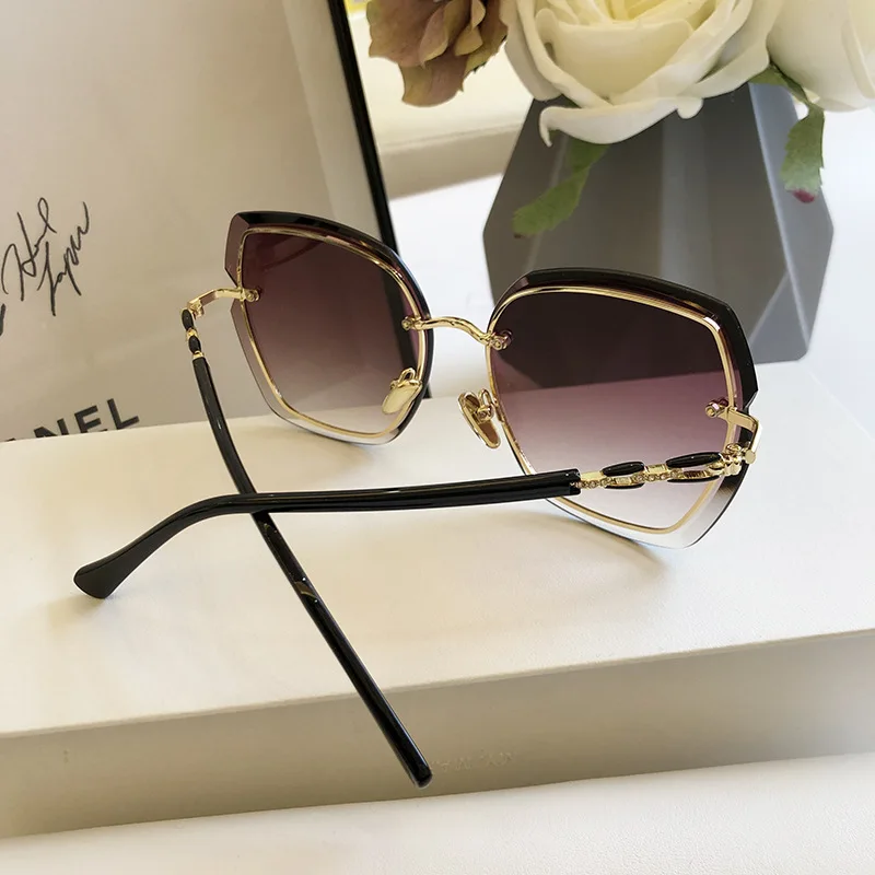 Fashion Rimless Square Sunglasses For Women 2023 Brand Designer Sun Glasses Vintage Shades Female Pink Eyewear Gafas De Sol