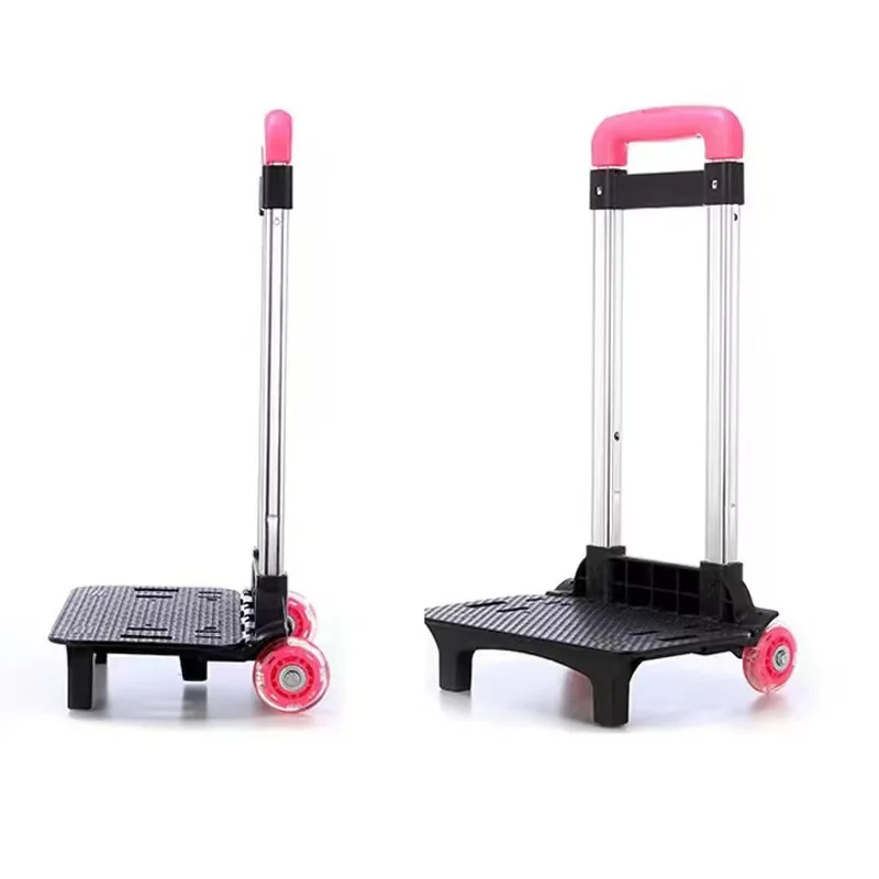 Kids Backpack Trolley Cart With Universal Base Plate Adjustable Telescopic Handle Rolling School Bag Holder For Heavy Books