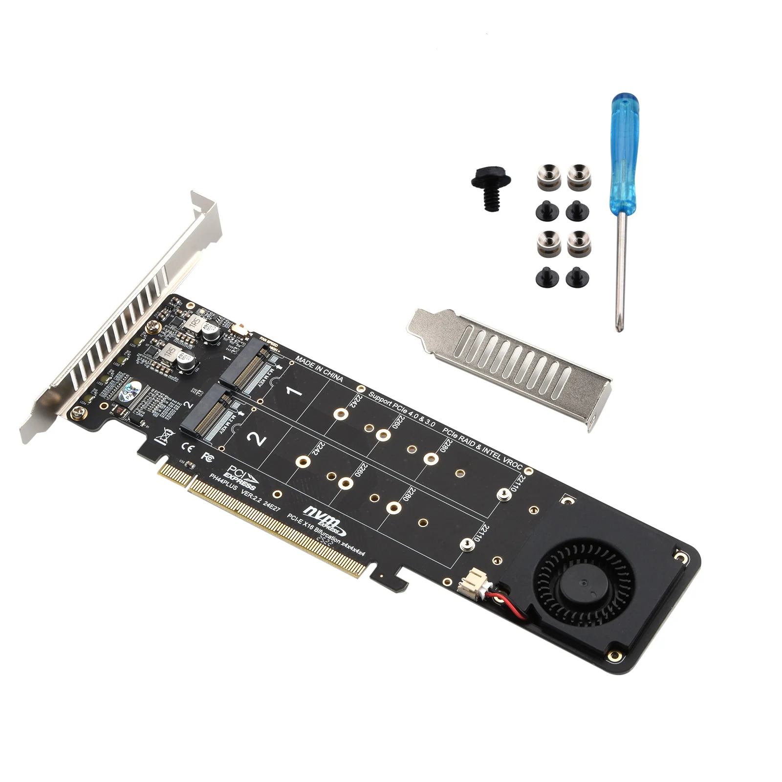 PCIE 4.0 x16 To M.2 M-Key NVME SSD Expansion Split Card Supports 4 Nvme M.2 PCI-E PCIe RAID Adapter Card with Cooling Fan