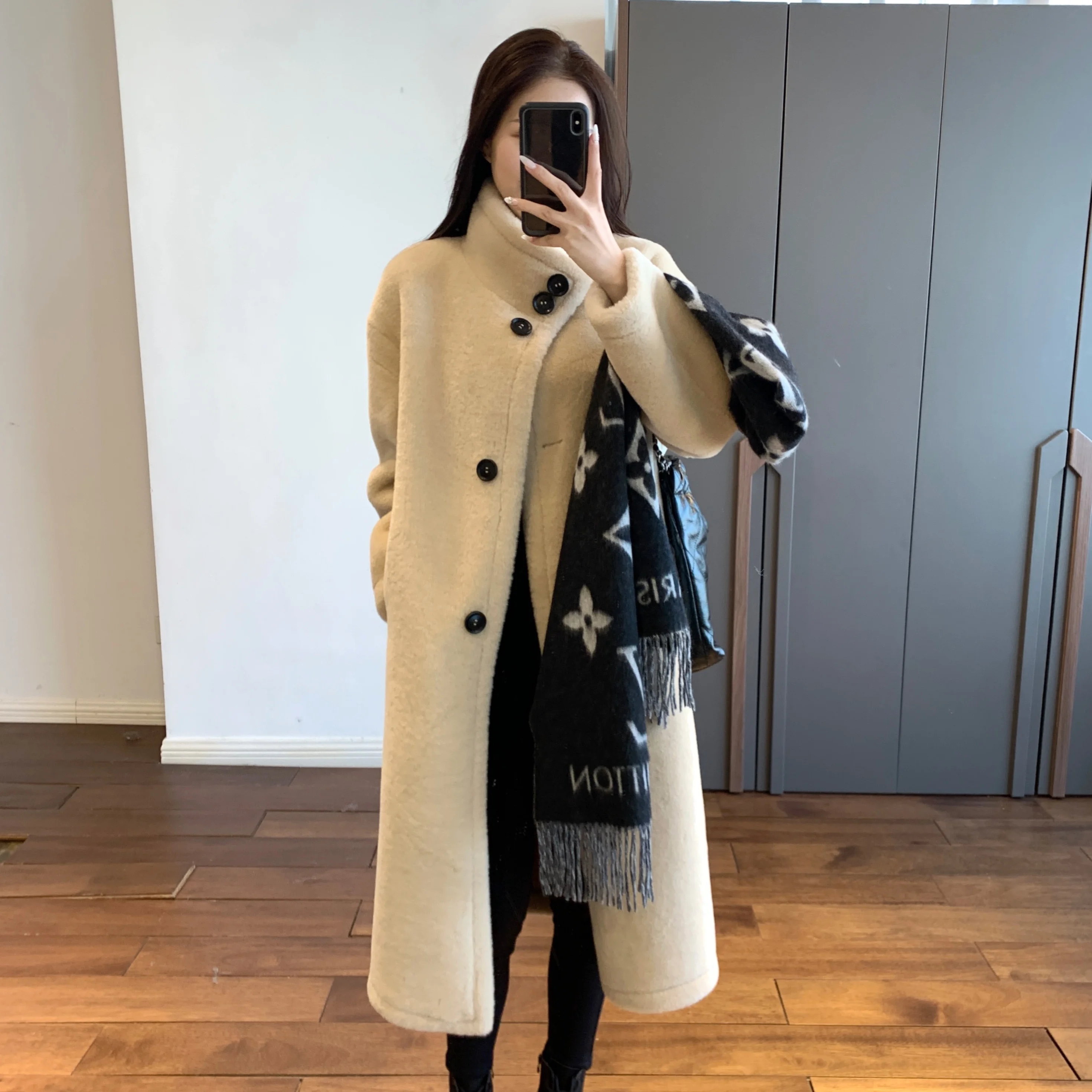 

Двусторонняя одежда Thiened Fine Australian Camere, замшевое свободное пальто средней длины H-Sle, верхняя одежда на осень и зиму