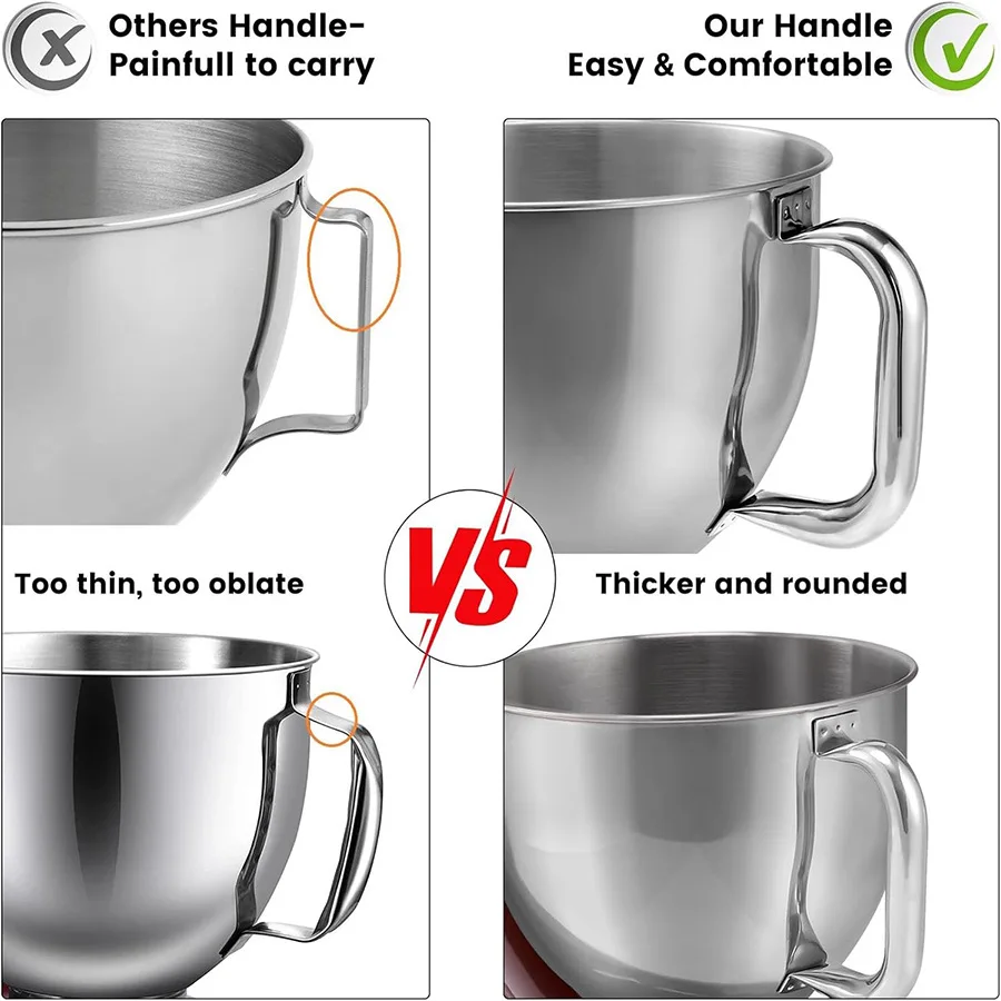 주방 보물 셰프 머신 스테인레스 스틸 304 볼 믹싱 버킷 4.5L 핸들 계란 비트 볼 5QT 국수 믹싱 머신