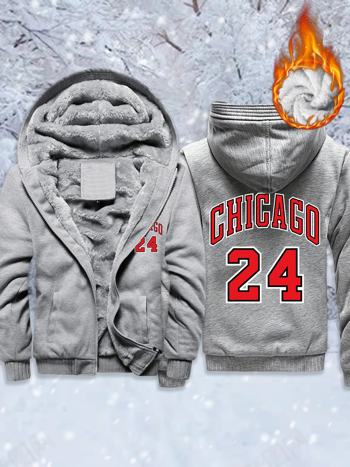 

Chicago Number 24 Letter Printing Men'S Fleece Basics Jackets Fashion Winter Hoodie Thicken Warm Coat Comfy Zipper Sportswear