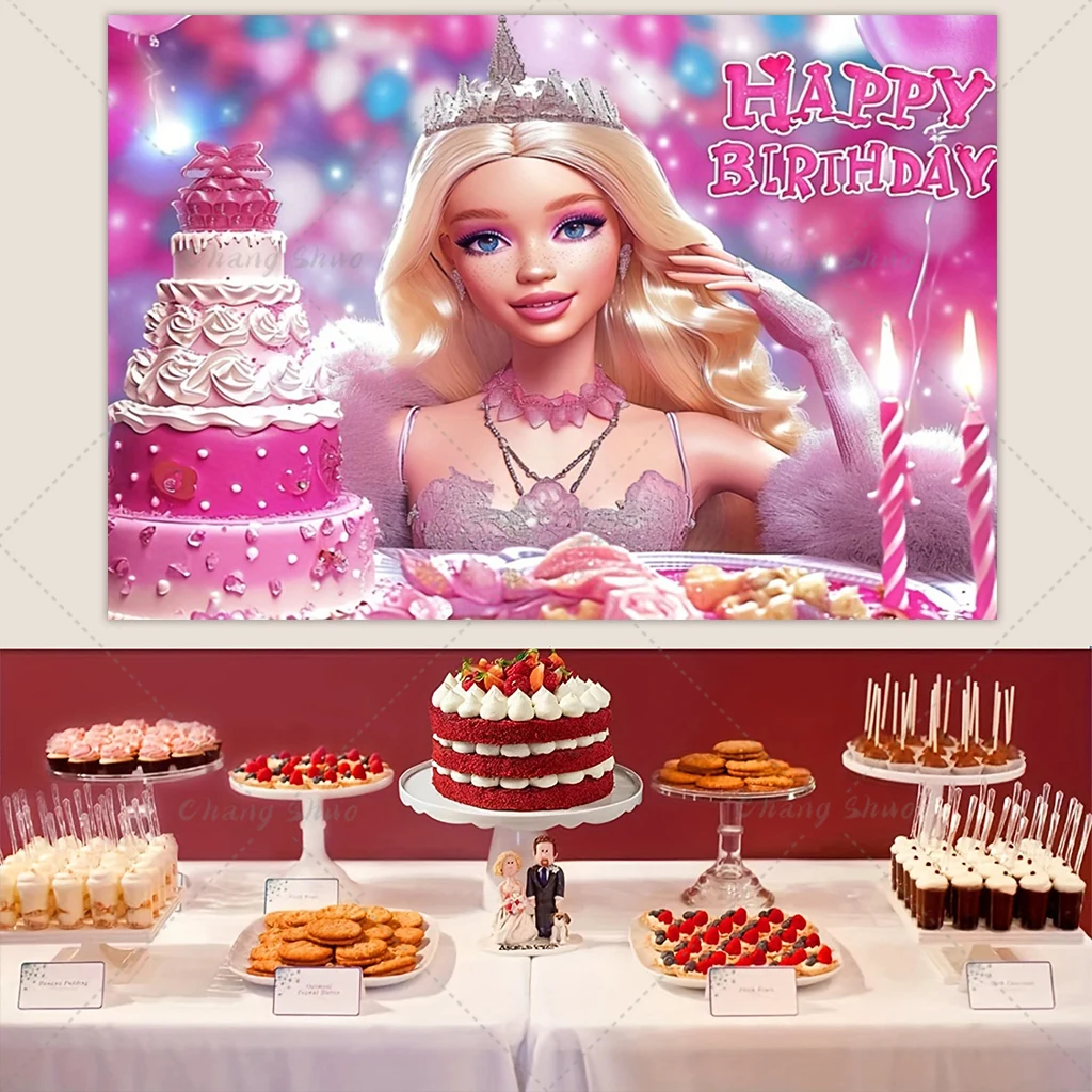 Barbie compleanno sfondo panno lettera ragazza torta di compleanno decorazione della festa disposizione Baby Shower fotografia puntelli