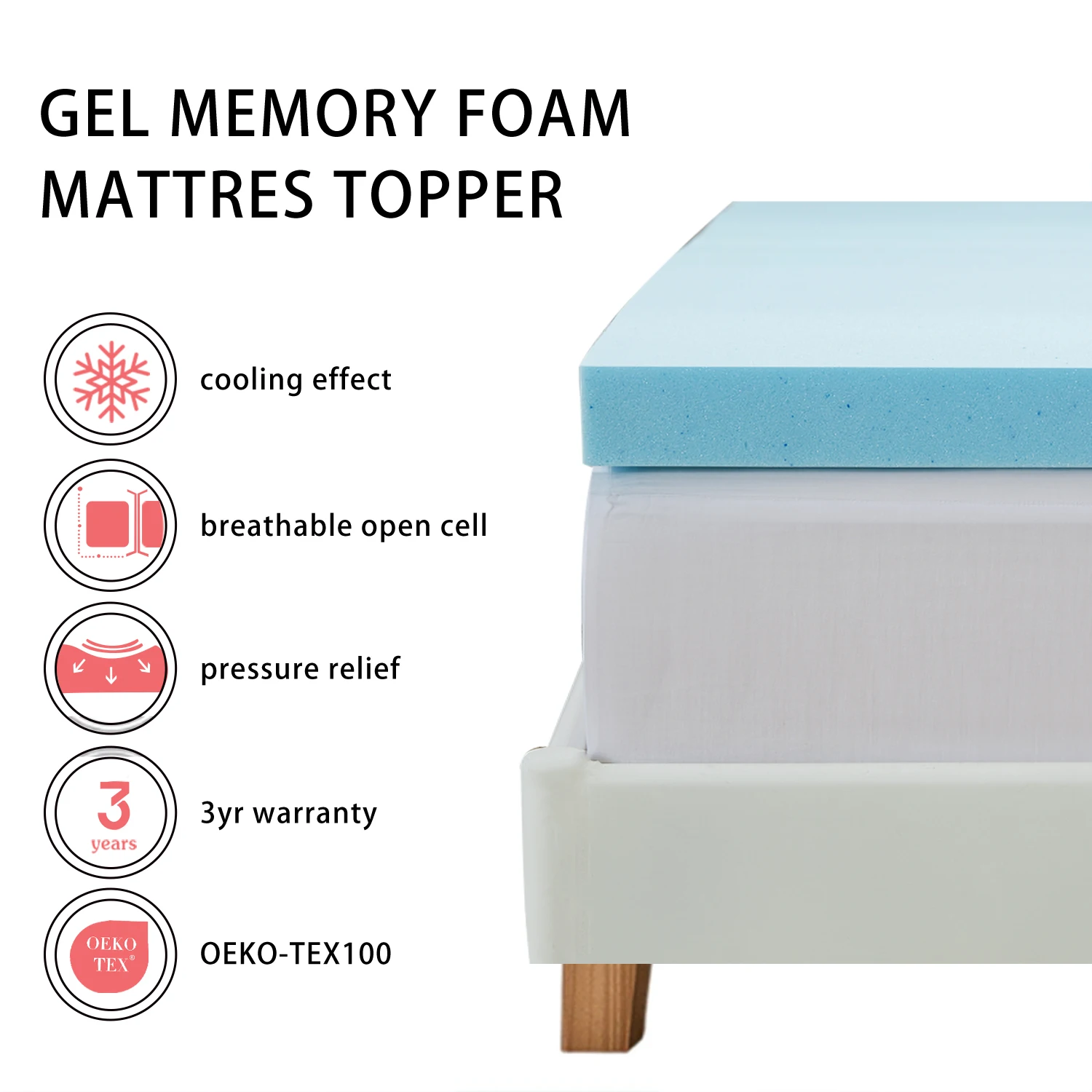 Best Price Mattress 2 Inch Ventilated Memory Foam Mattress Topper, Cooling Gel Infusion,OEKO-TEX100 Certified