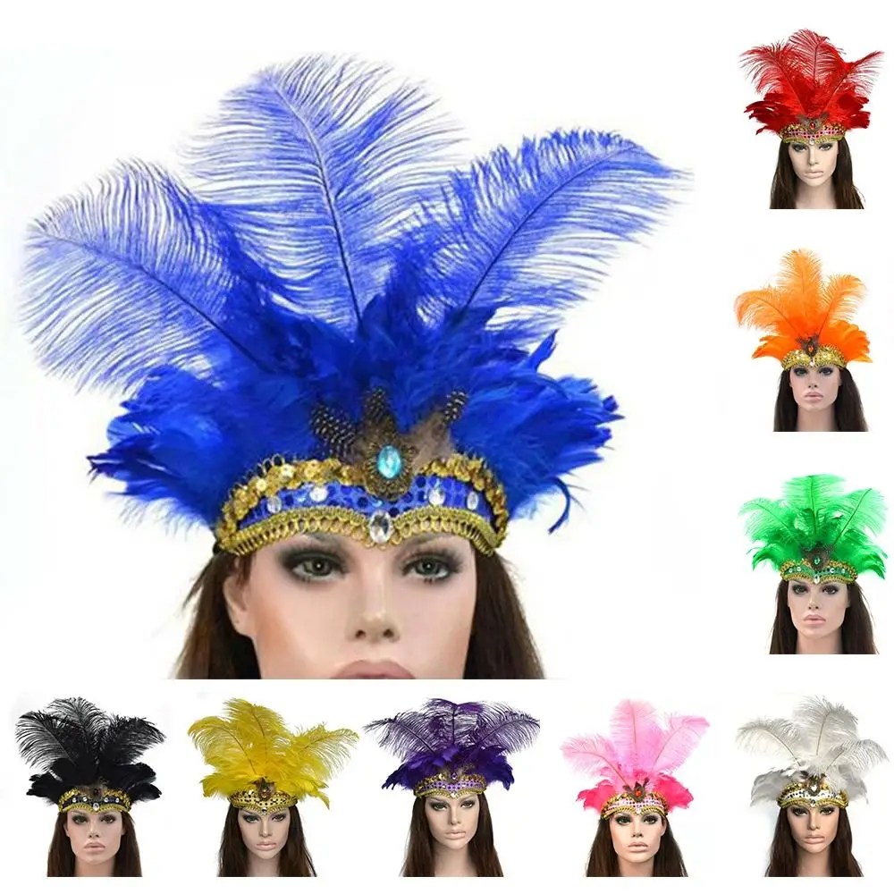 Hair Band Indian Peacock Feather Headdress Hair Headpieces Headband For Adults And Kids Halloween Carnival Fashion Accessories