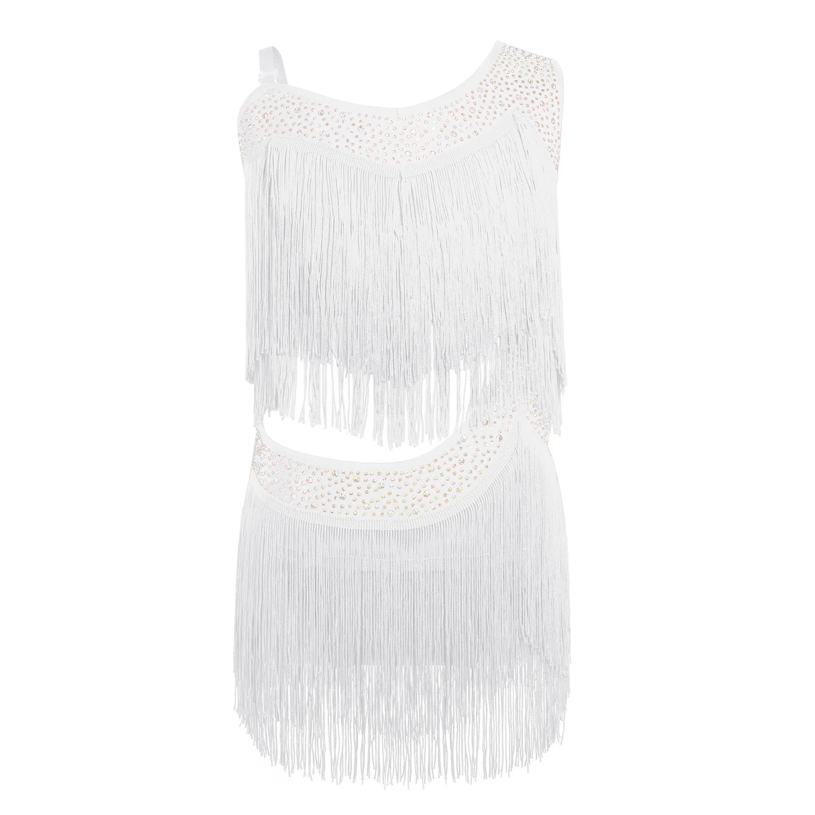 Kids Girls Tassel Latin Samba Jazz Dance Dress Performance Costume Asymmetrical Leotards Fringed Dress for Tango Rumba Cha-Cha view 3