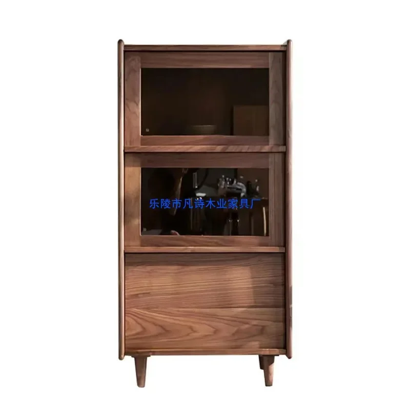 

Nordic solid wood dining side cabinet black walnut living room narrow cabinet side cabinet storage