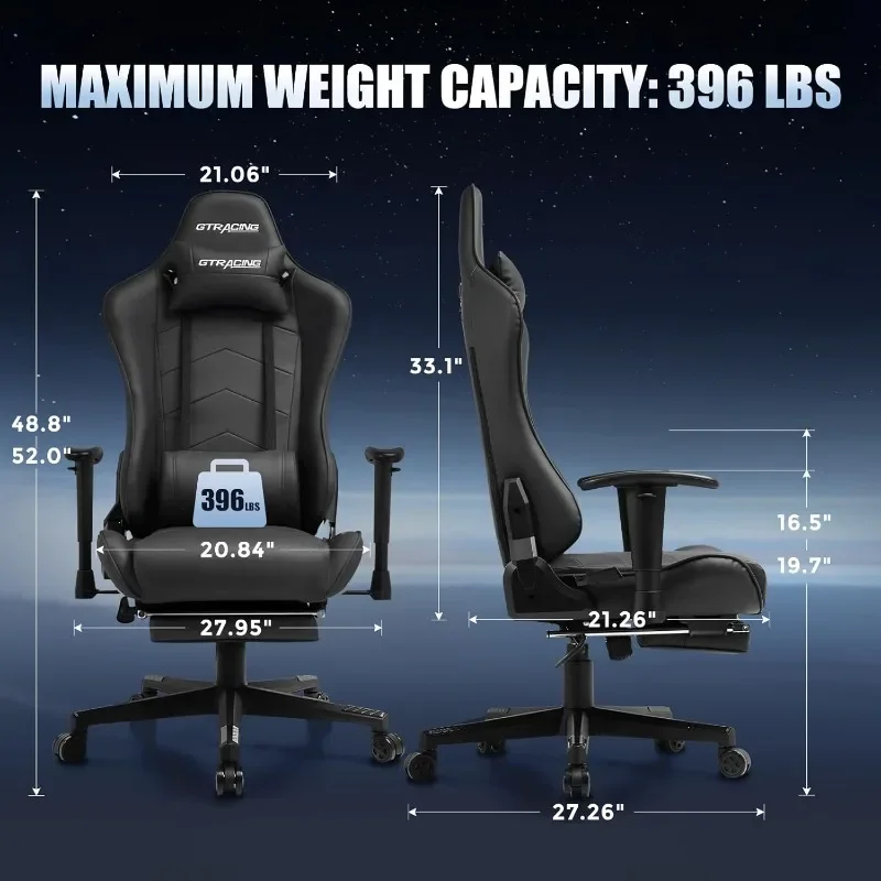 GTRACING Gaming Chair with Footrest, Racing Style Computer Chair for Adult, Adjustable Reclining Backrest and Lumbar Support