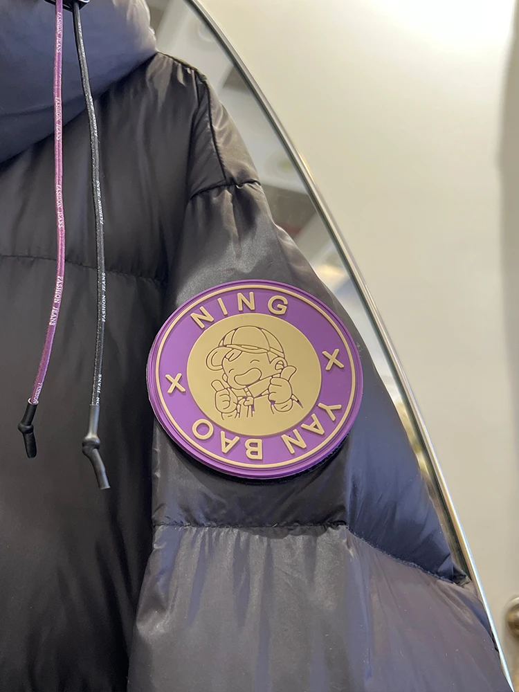 شتاء جديد الذهب الأسود طويل فوق الركبة مقنعين أسفل سترة المرأة فضفاضة وسميكة أزياء الدافئة الأبيض بطة أسفل معطف #5