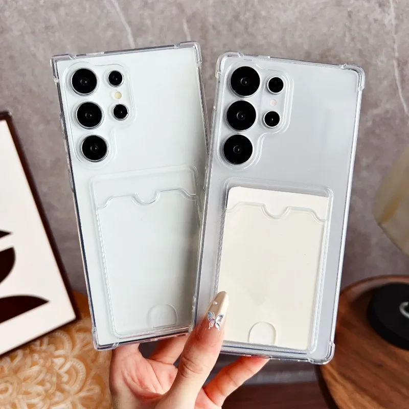 Luxuriöse, weiche, transparente Kartenhalter-Tasche Handyhülle für Samsung Galaxy S26 S25 S24 S23 S22 S21 S20 FE Ultra Stoßfeste Schutzhülle