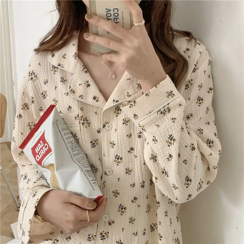 Pajama Sets Women Simple Floral Korean Style Fashion Novel Romantic Chic All-match Charming Single Breasted Tender Loose College