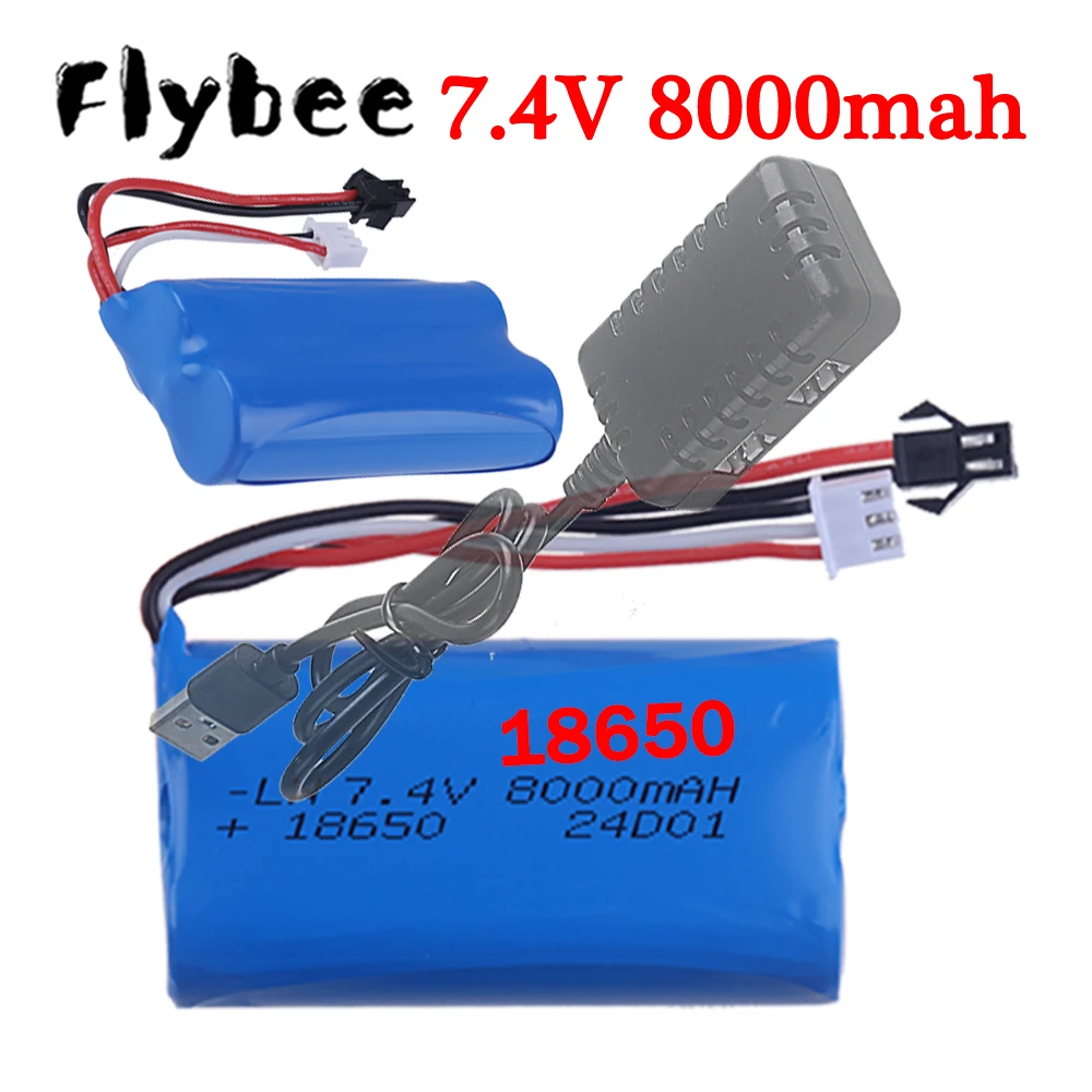 18650 Battery 7.4V 8000mAh Li-ion Battery SM Plug for WPL MN99S D90 U12A S033g Q1 H101 H103 Rc Boats Cars Tanks Parts vs 3000mah