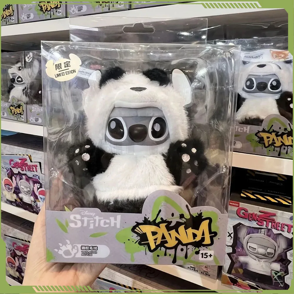 Miniso Stitch Figure Vinyl Plush Toy Stitch Panda Version Chinese Region Anime Figure Doll Pendant Keychain Ornament Toys Gift