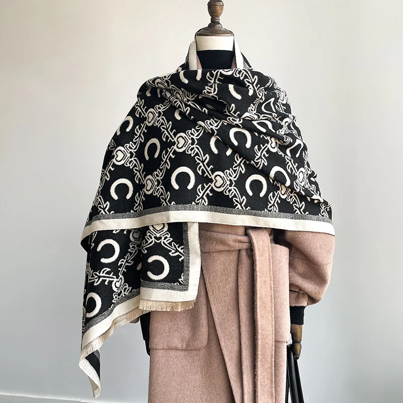 New Luxury Design Winter Two-Sided Cashmere Jacquard Scarves High Quality Women Thicken Wrap Shawl Ladies Wool Pashmina Scarf