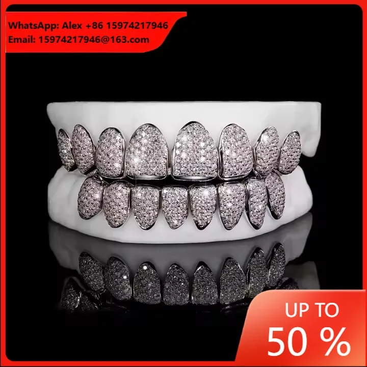 European And American Cross-border Hot-selling Grill Moissanite GRILLZ Honeycomb Inlaid Hip-hop Braces