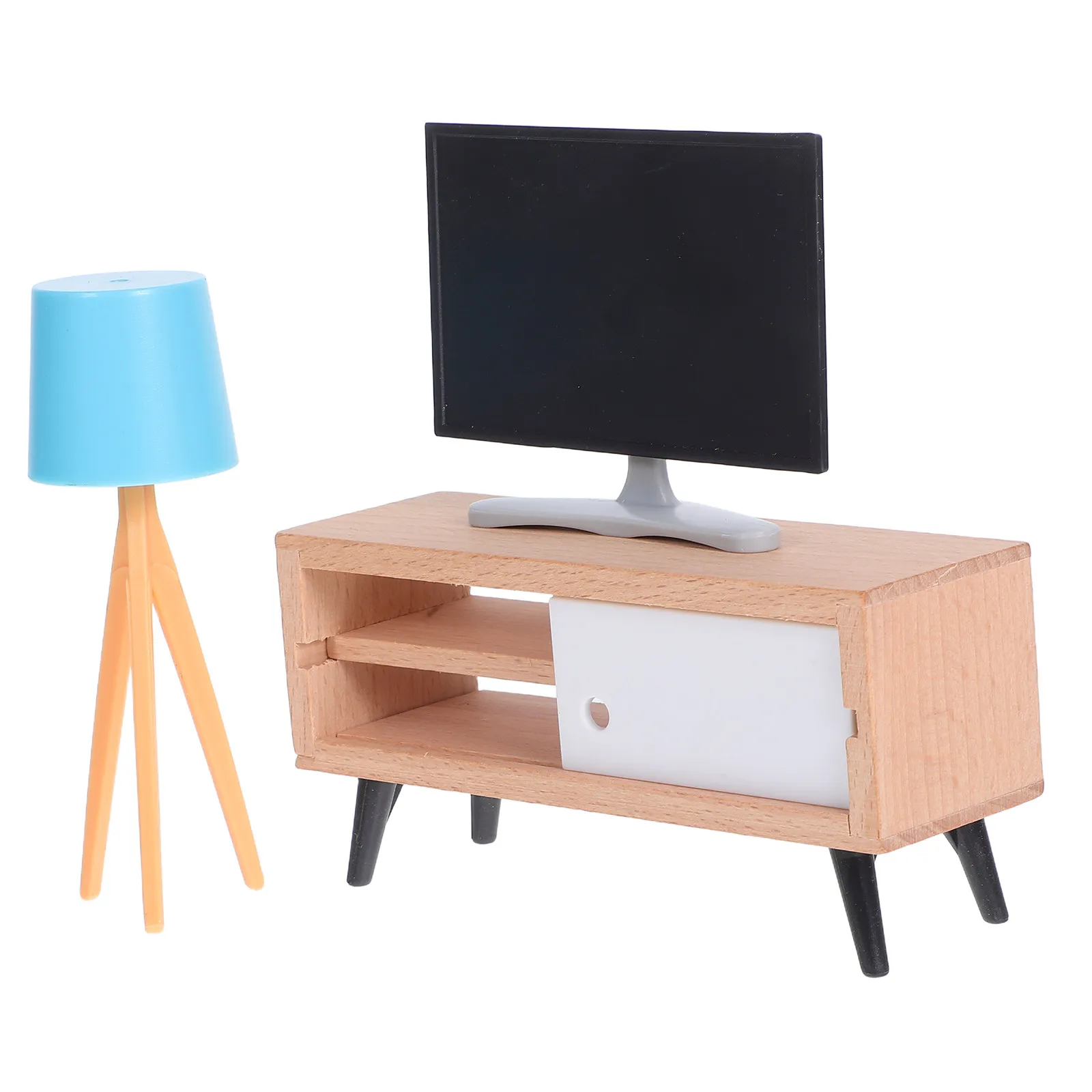 

3Pcs Miniature Television Cabinet Floor Lamp Set Dollhouse Accessories Realistic Living Room Scene Decoration Pretend Play