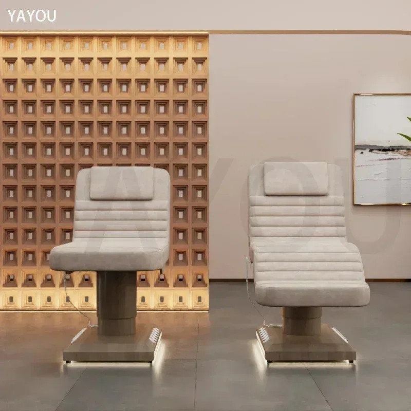 2025 سرير تدليك خشبي فاخر قاعدة LED 3 محركات إضاءة ملونة قابلة للتخصيص أثاث غرفة المعيشة سرير مريح