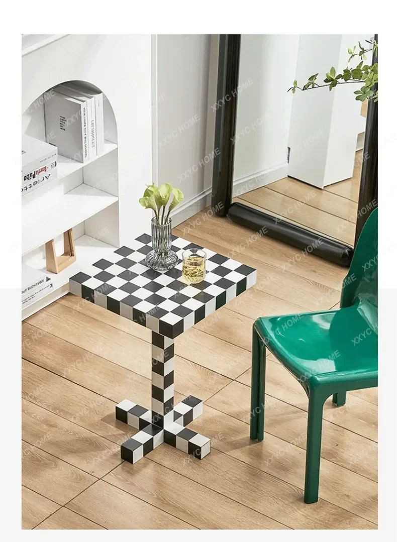 Ins Trendy Fun Checkerboard Black and White Small Square Coffee Table  Creativity Chess Console Side Table