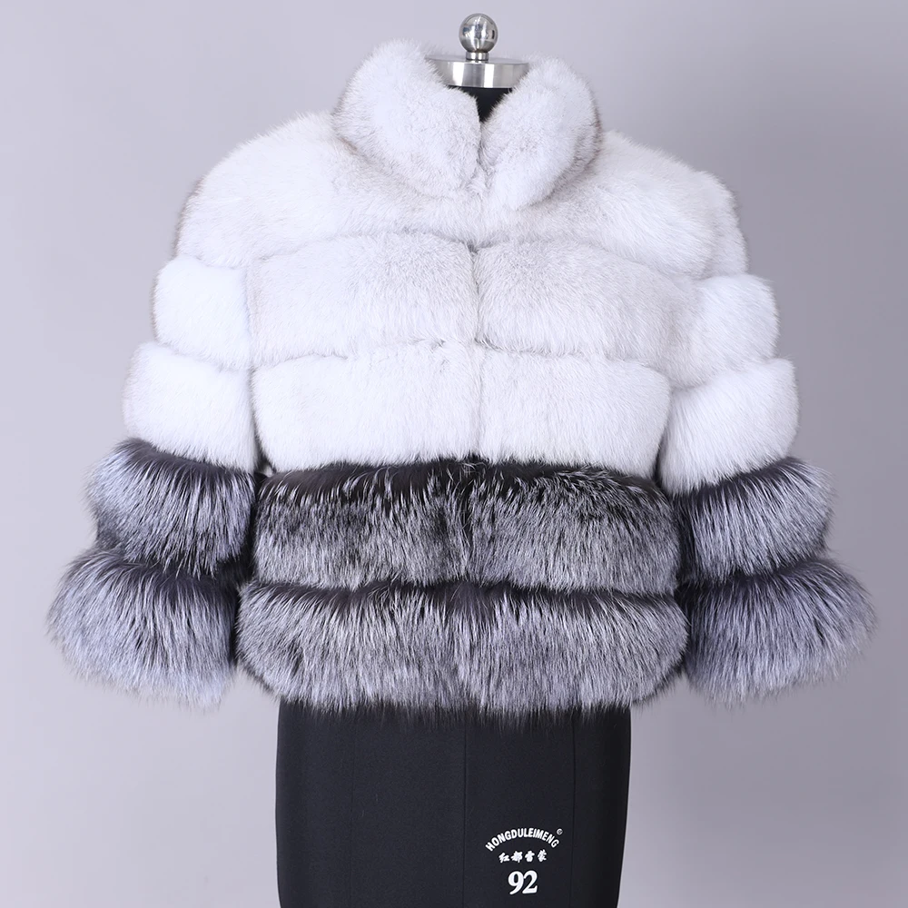 Women's Warm Jacket 100% real fur Fashion natural fox fur coat Vest stand collar long sleeve fur coat Natural fur coat