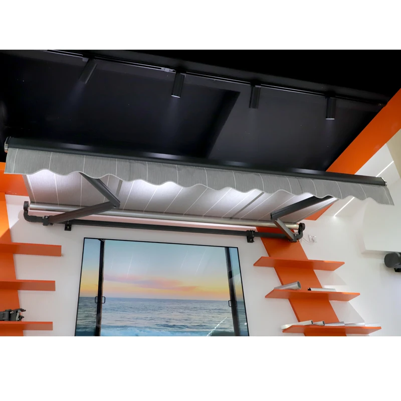 Luxury Modern Motorized Sunshade Aluminum Awnings Folding Retractable Awning with Led Light for Coffee Shops