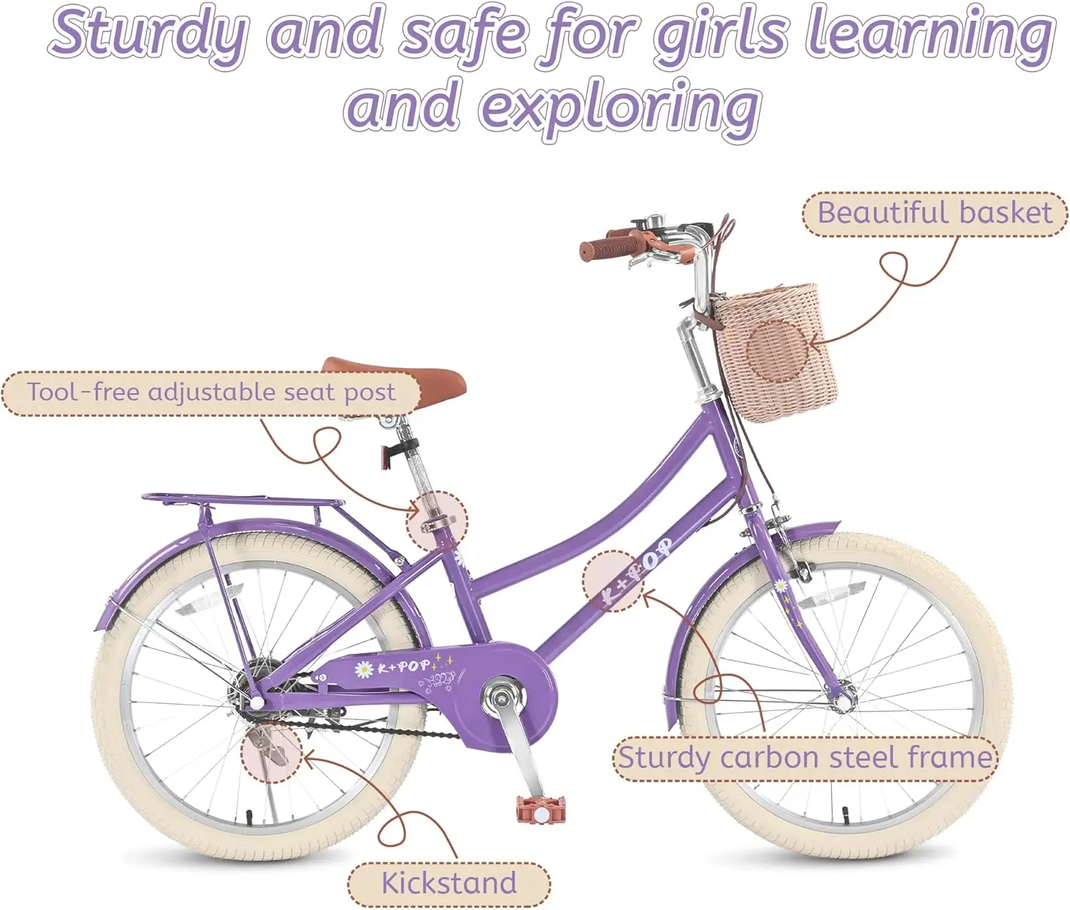 Bicicleta para niñas con cesta, bicicleta para niños y niñas de 7 a 13 años, bicicletas para niños de 20 pulgadas con soporte, Co múltiple
