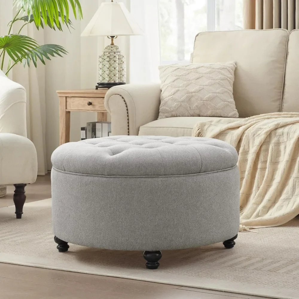 

30-Inch Round Storage Ottoman, Modern Button Tufted Coffee Table with Removeable Top, Upholstered Ottoman with Storage Footrest