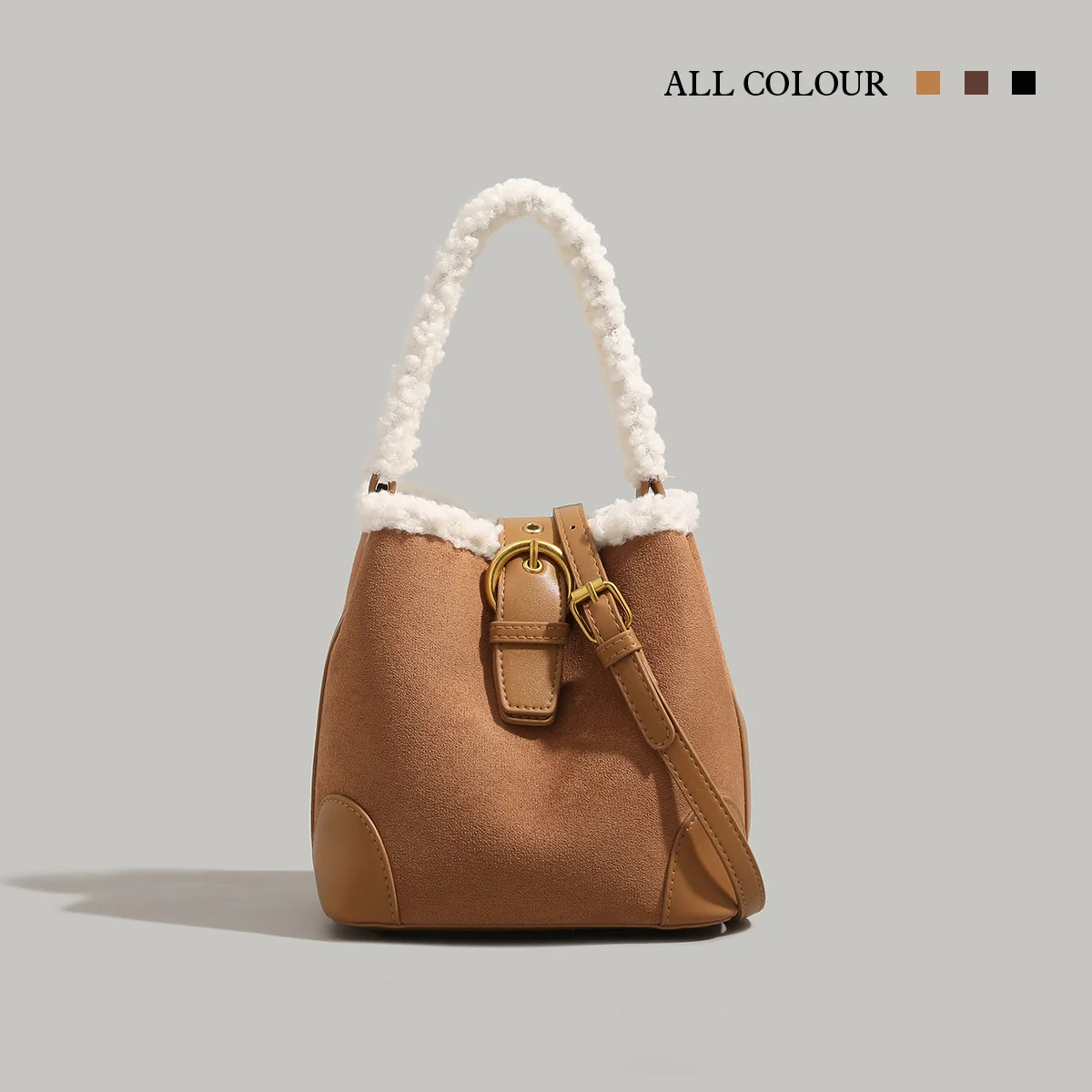 

New 2024 Women's Bag Lamb Fur Bucket Bags Plush Handbag Luxury Brand Shoulder Cross Bags Winter Bags Tote Lady Designer Bolsas