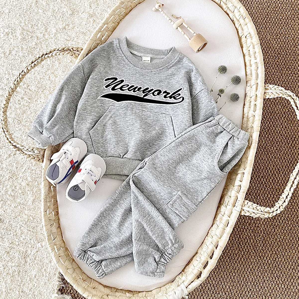 Fall Baby Clothes New York Hooded Sweatshirt+Pants Infant Baby Spring Sports Suit Boys Girls Stylish Warm Cotton Children 1-4Y