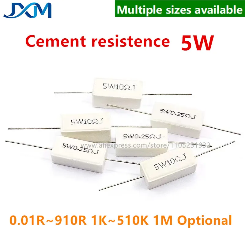 10pcs/lot 5W Cement resistence 0.01R~1M 0.05R 0.33R 1R 10R 22R 33R 47R 68 82 100 330 470R 910R 1K 3.3 4.7 220 510K 100K 200K ohm