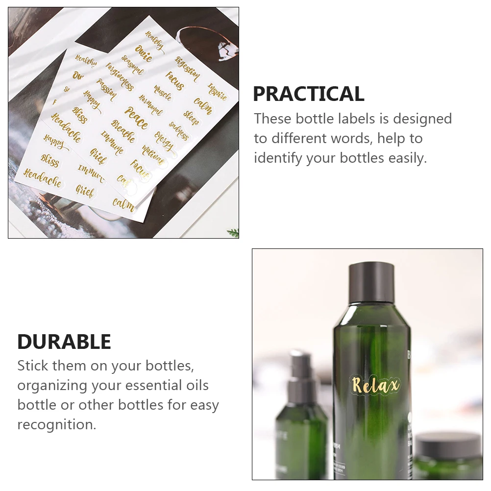 

Gold Letter Stickers Waterproof Oil Bottle Labels Adhesive Tag Decals Essential Aromatherapy Glass Jars Folder Organizer