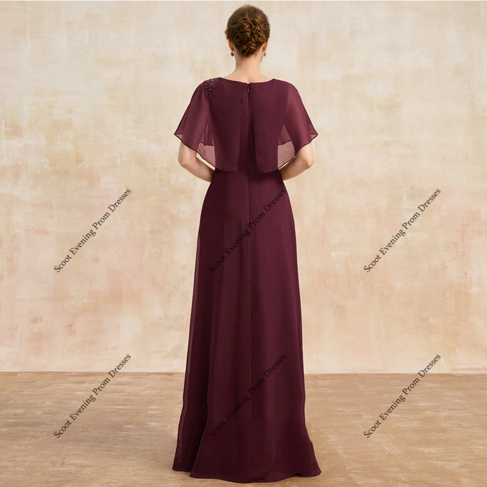 Бордовые платья для матери невесты с кружевными короткими рукавами, свадебные платья для женщин, летний шифоновый халат De Soirée, новинка