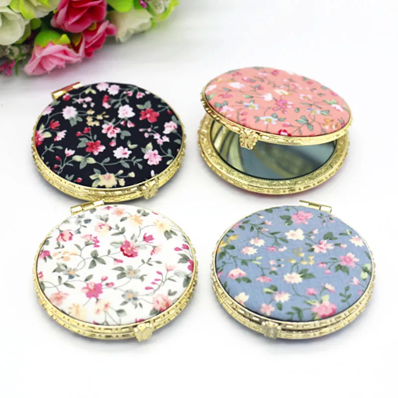 TIFFANY910 Makeup Compact Pocket Floral Mirror Portable Two-side Folding Make Up Mirror Women Vintage Cosmetic Mirrors for Gift