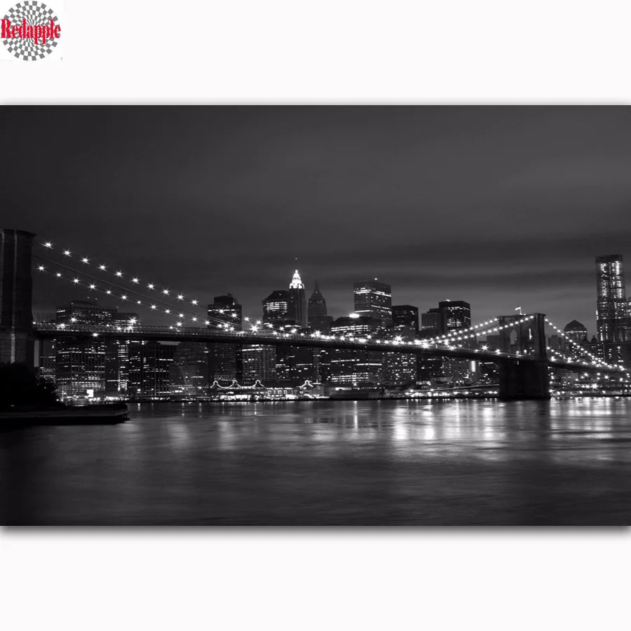 Diamond Painting Cross Stitch New York City Night Cityscape Skyline Black White pattern diamond embroidery new year decor home