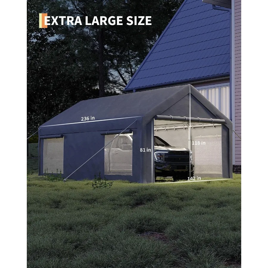 12x20 Feet Heavy Duty Carport Canopy with Sidewalls, Grey