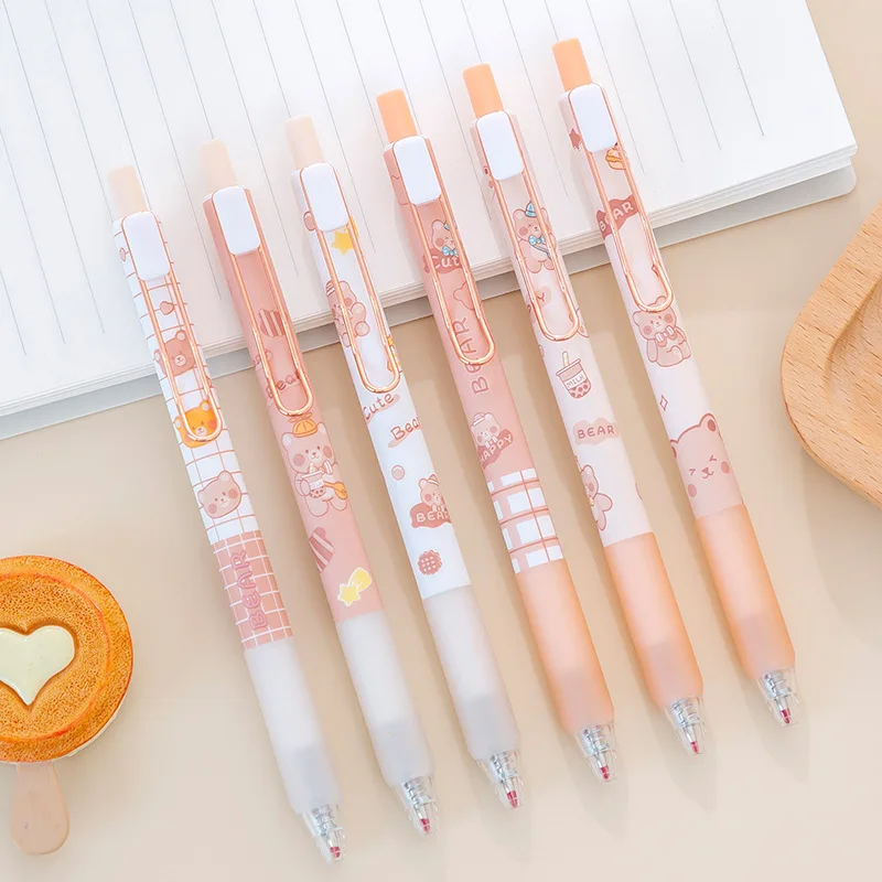 10 pcs/set Kawaii Cartoon Bear Mechanical Gel Ink Pen Cute School Office Writing Supplies Stationery Decor Gift Students