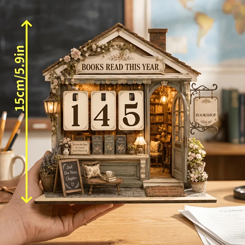 Wooden Reading Counter Desktop Ornament Fun Book Tracker Wooden Bookshelf Decor Interactive Desktop Calendar
