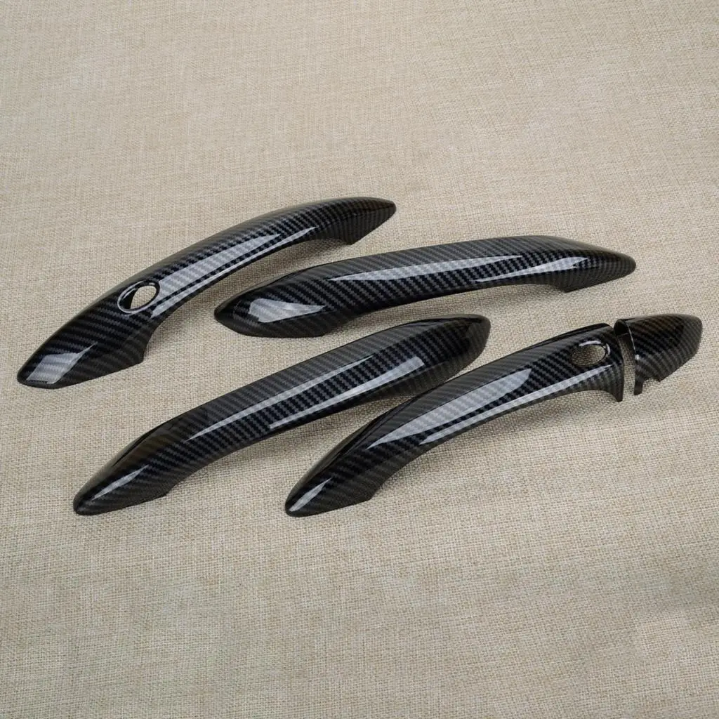 1 Set Car Exterior Side Door Handle Bowl Cup Cover Trim Fit for Hyundai Santa Cruz 2022-2023 Black Carbon Fiber Style ABS