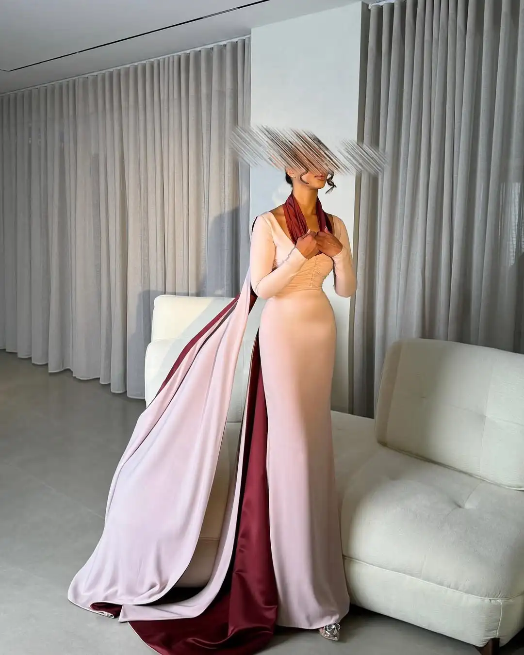 Robe de soirée sirène longue en Satin Double face, élégante, élégante, arabie saoudite, longueur au sol, robe de bal, cape au dos, robe personnalisée pour femmes