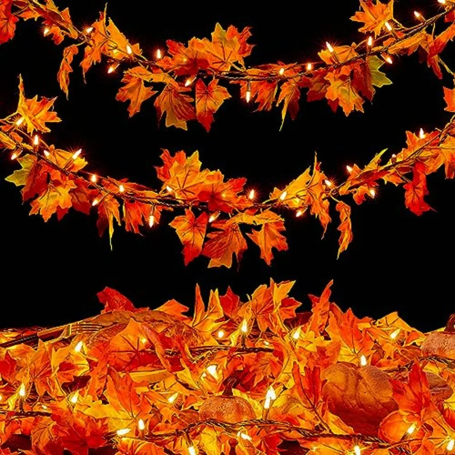 

Thanksgiving Decorations for Home 9Feet Plug in Thanksgiving Garland with Lights 50 Orange Bulbs UL Listed Connectable Lighted