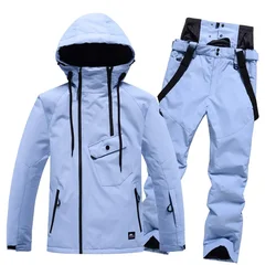 Breathable Skiing Set Outdoor Winter New Ski Suits Solid Color Windproof Insulation Waterproof Snowboard Clothing Suit Men Women