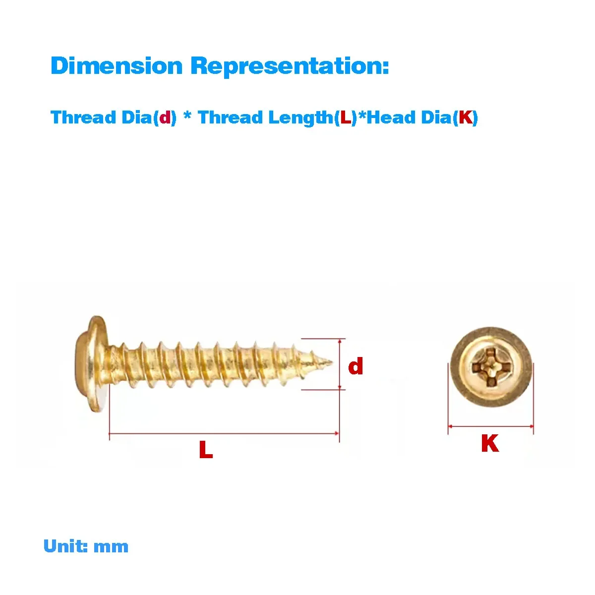 Carbon Steel Gold-Plated Yellow Round Head Self Tapping Screw With Washer M3M4