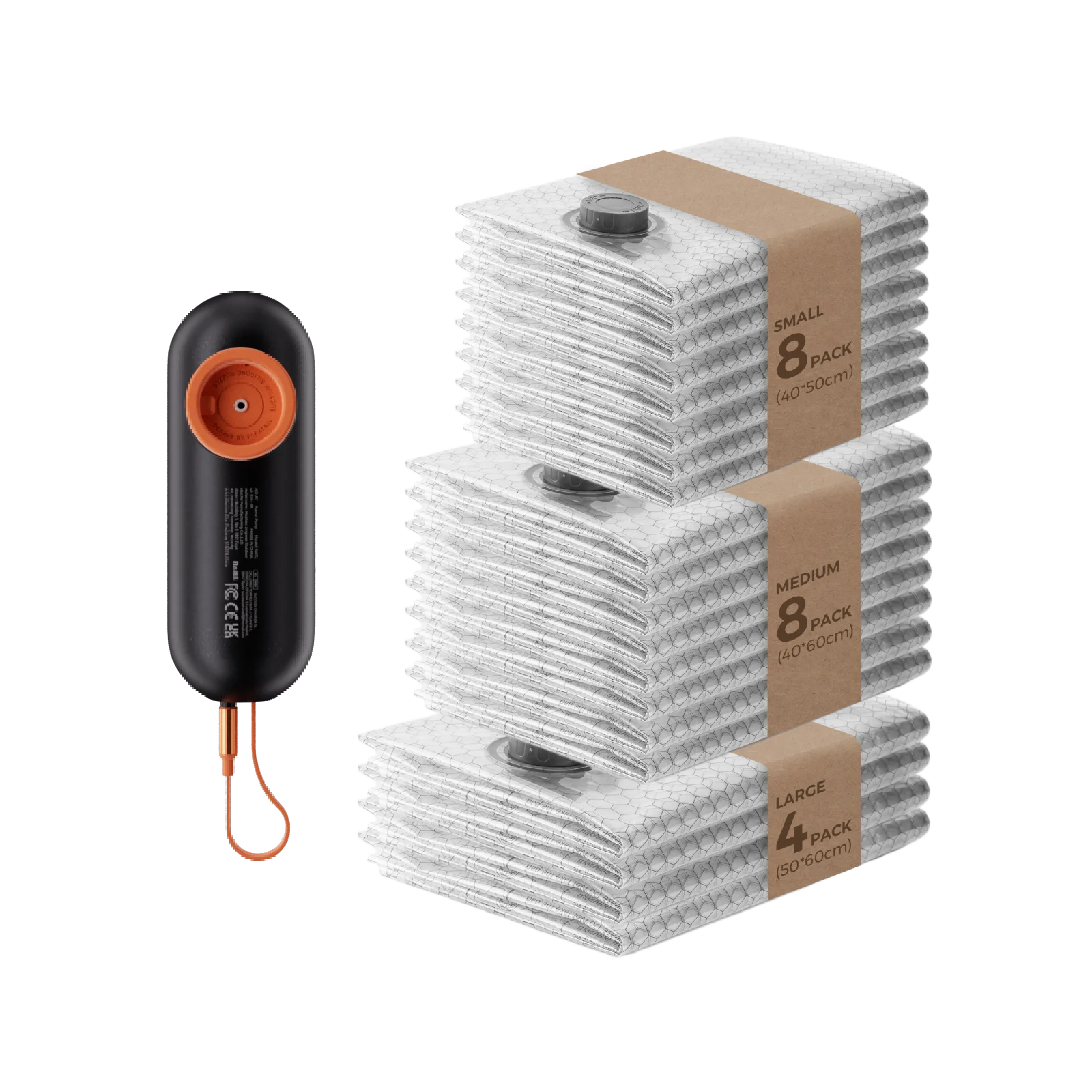 FLEXTAIL X VOLLYC NANO TASSENSET AT - Vacuümcompressiezakken met -55kPa zuigkracht, ruimtebesparende zakken voor kledingopberging thuis
