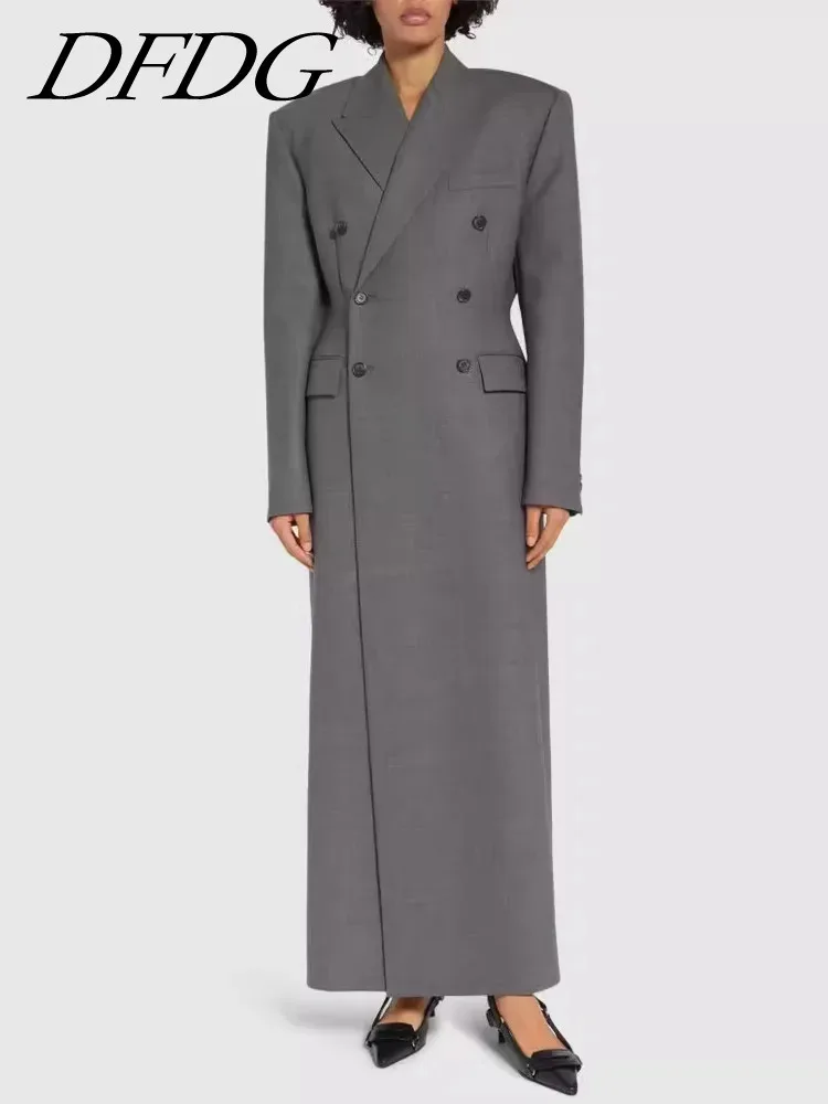 JNMC Design Sense Temperament 2024 Spring Autumn New Double Breasted Long Sleeved Slim Fit Solid Color Suit Jacket For Women