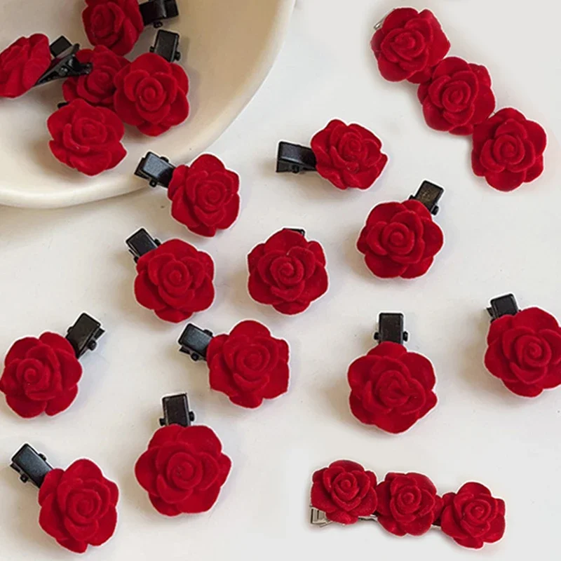 2/20pcs New Red Velvet Rose Hair Clips For Women Korean Flower Hairpins Girls Elegant Hair Clip Pin Barrettes Hair Accessories