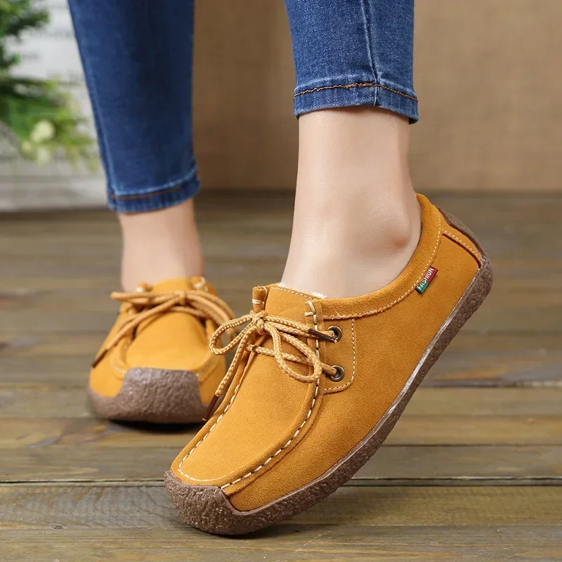 New Arrival Women Casual Shoes 2024 Suede Leather Flats Sneakers Lace Up Moccasins Ladies Shoes Fashion Loafers Plus Size 35-42