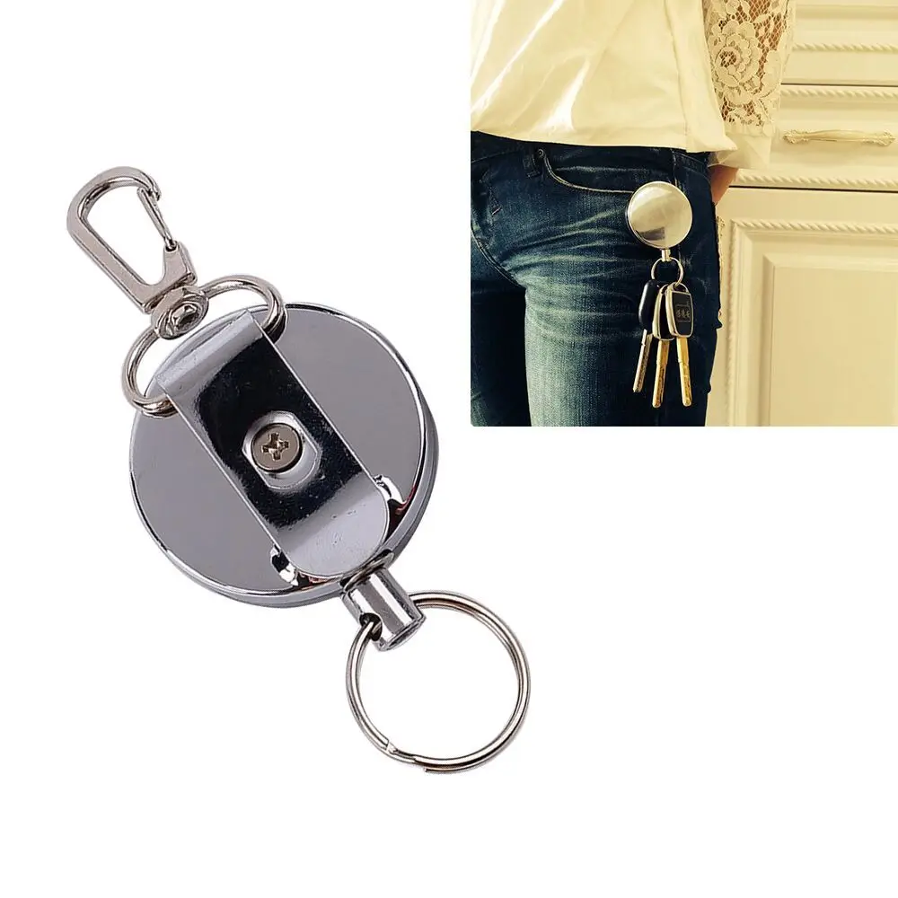 Portable Stretching Rope Elastic Keychain Badge Reel Metal Safety Burglar Trinket ID Card Holder Key Buckle