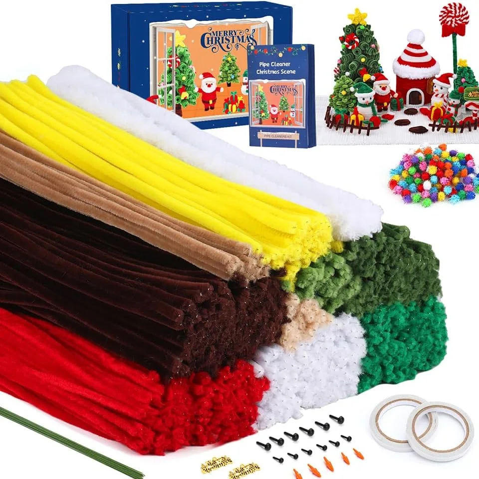 

Zxiixz 1000 шт. рождественские стебли синели, очистители труб с инструкциями, набор Vido Step-by-Step для рождественского украшения своими руками