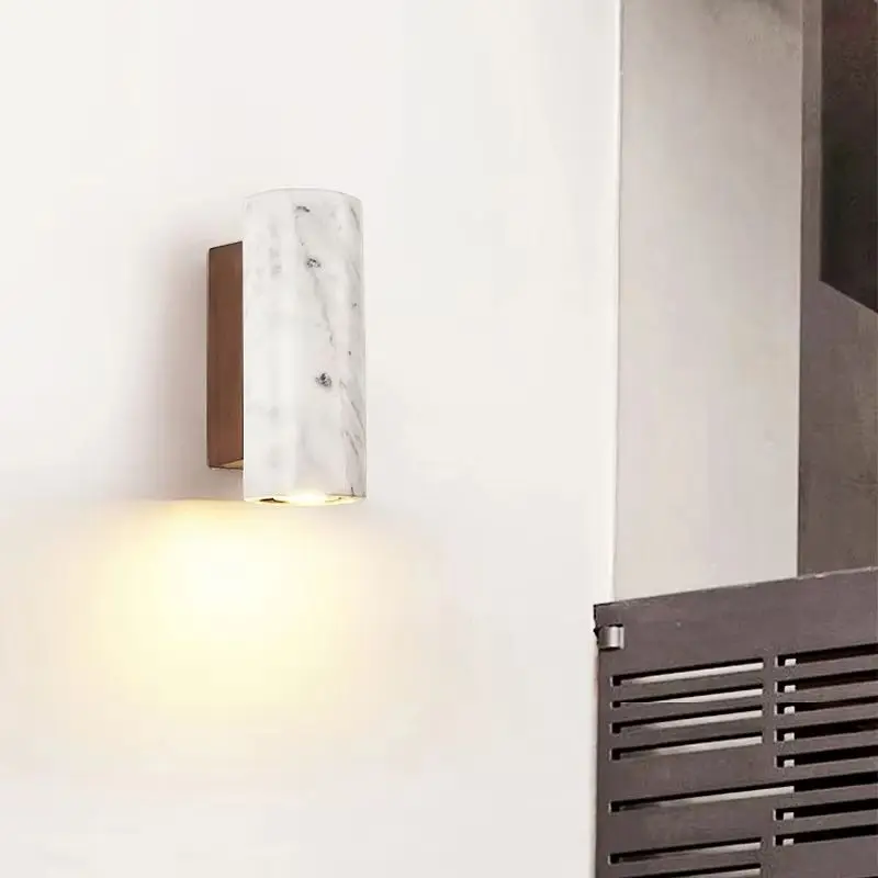 2024 حار ديكور المنزل الرخام الطبيعي مصباح ليد بساطتها الأوروبية أبيض أسود غرفة نوم درج الجدار مصباح #2
