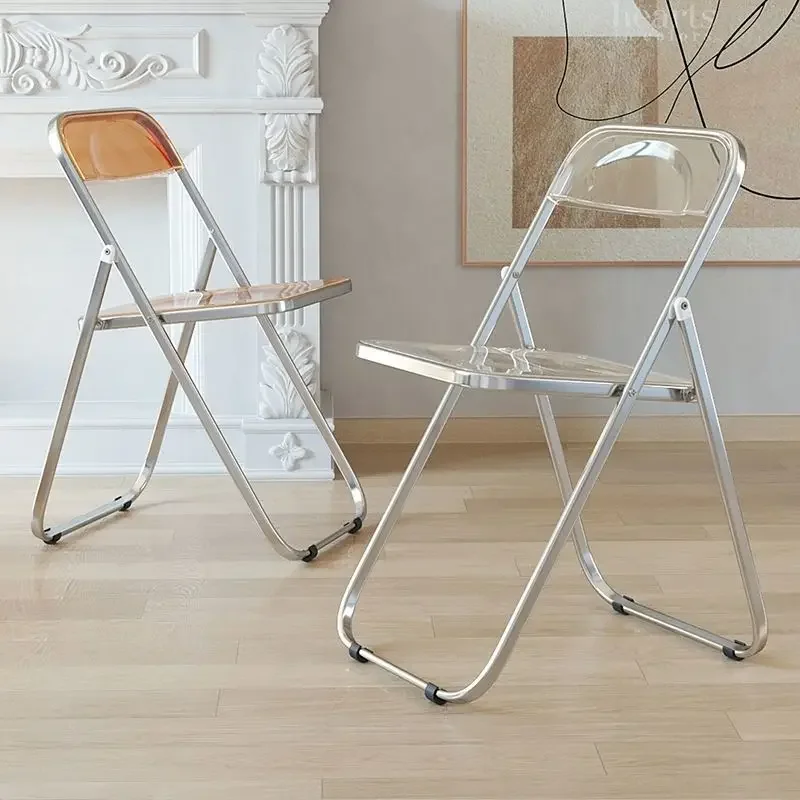 Household Transparent Folding Chair Fashion Crystal Dining Chair Light Stool With Backrest Photography