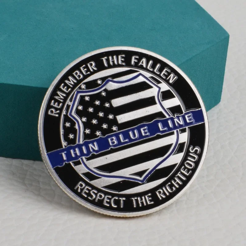 US Police Officers Challenge Coin Thin Blue Line Law Enforcement Commemorative Collectible Gift Remenmber The Fallen Silver Coin